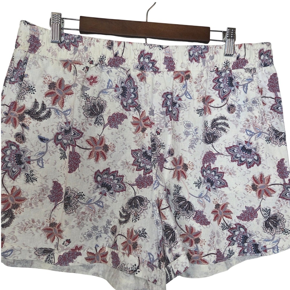NWT Maurices Linen Blend Floral Shorts Elastic Waist Boho Pull On Large